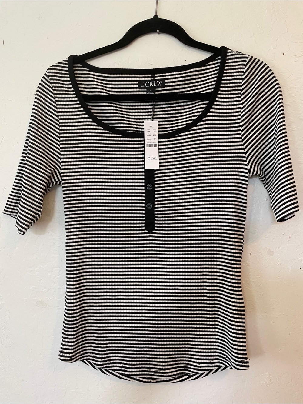 NWT J. Crew Kate Stripe Black Ivory Stripe Vintage Rib Henley